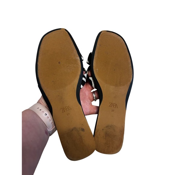 ZARA Women Zebra Print Slide Sandals Square Toe Flat Buckle Slip On Shoes 6.5/37 - Picture 2 of 3